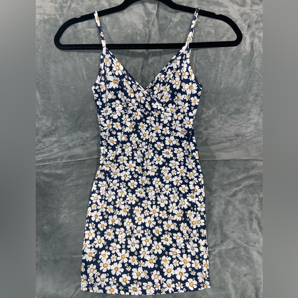 SHEIN White and Yellow Floral Spaghetti Strap Mini Dress